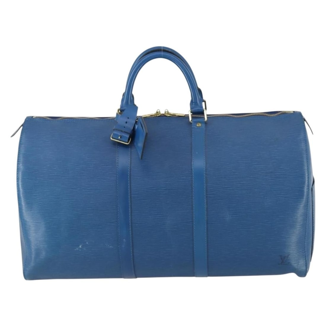 Blue Epi Leather Louis Vuitton Keepall Bag 52cm Unisex Travel: Blue Epi Leather Louis Vuitton Keepall Bag 52cm Unisex Travel The Louis Vuitton Keepall Bag in blue Epi leather is a unisex travel accessory made in France. It features a spacious design with dual han
