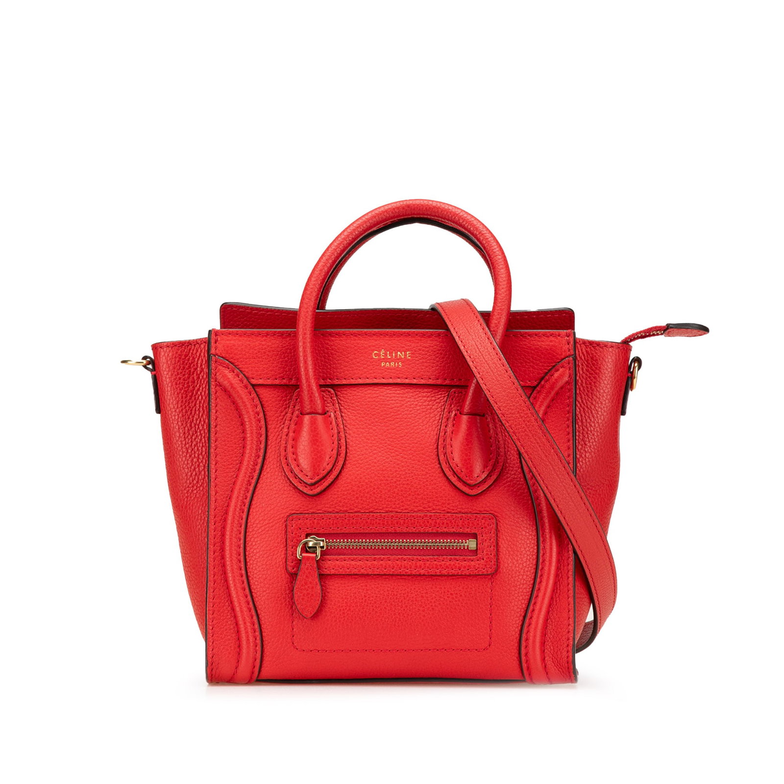 Celine Nano Leather Luggage Tote Red Made in Italy: Celine Nano Leather Luggage Tote Red Made in Italy This Celine Nano Leather Luggage Tote is a stylish and practical accessory crafted from high-quality leather. It features rolled leather handles and 