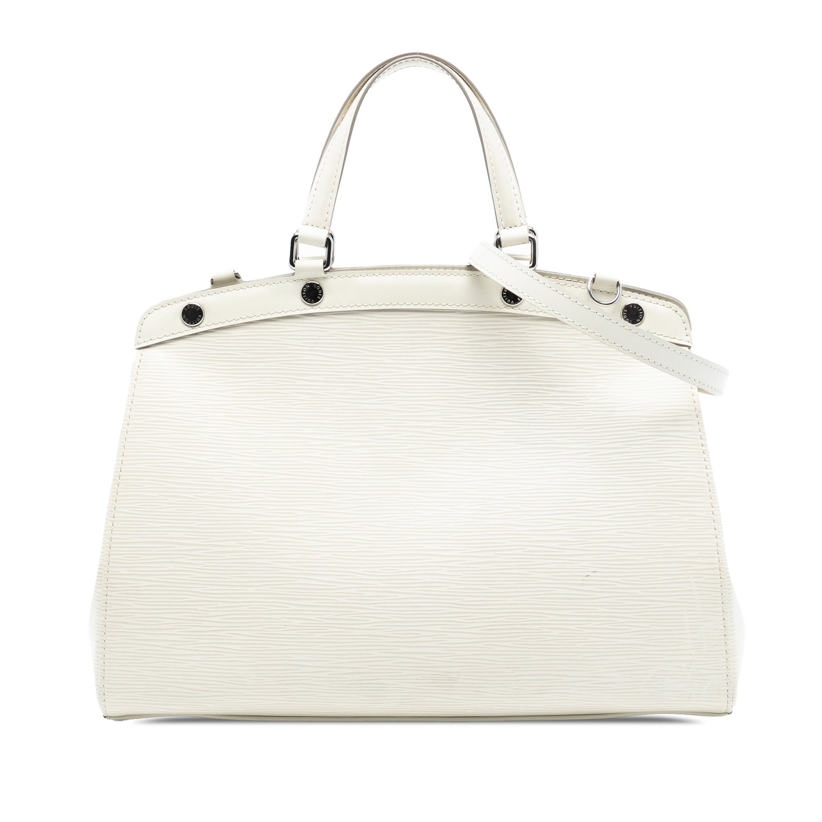 Louis Vuitton Brea MM White Epi Leather Shoulder Bag with Strap: Louis Vuitton Brea MM White Epi Leather Shoulder Bag with Strap This Louis Vuitton Epi Brea MM bag features a structured design crafted from epi leather in white. It includes flat leather handles, a d