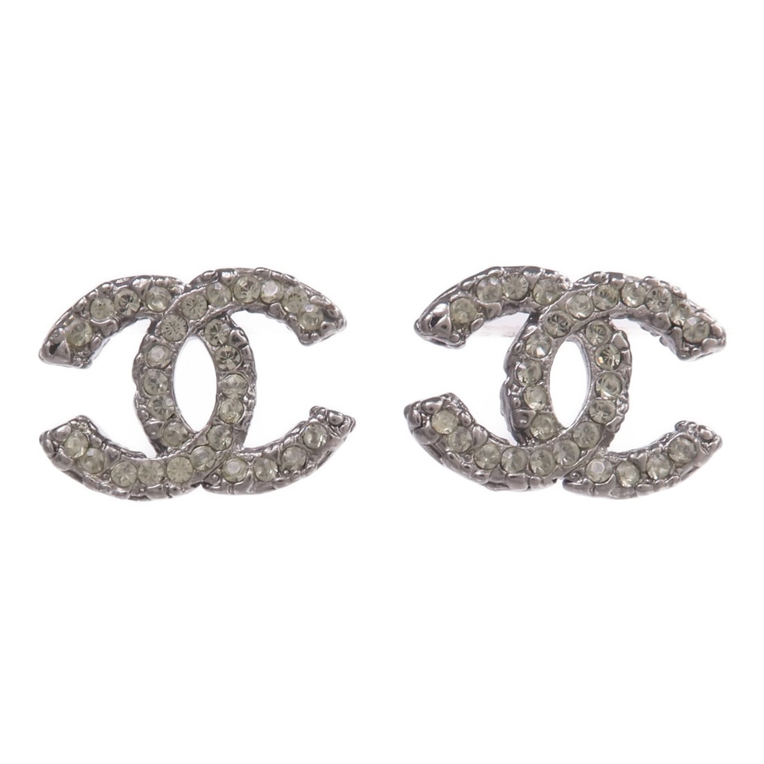 Chanel Silver Tone CC Pierced Earrings with Black Crystal Accents: Chanel Silver Tone CC Pierced Earrings with Black Crystal Accents These CHANEL CC earrings feature a classic design in silver-tone metal with black accents and crystal embellishments. Designed for pie