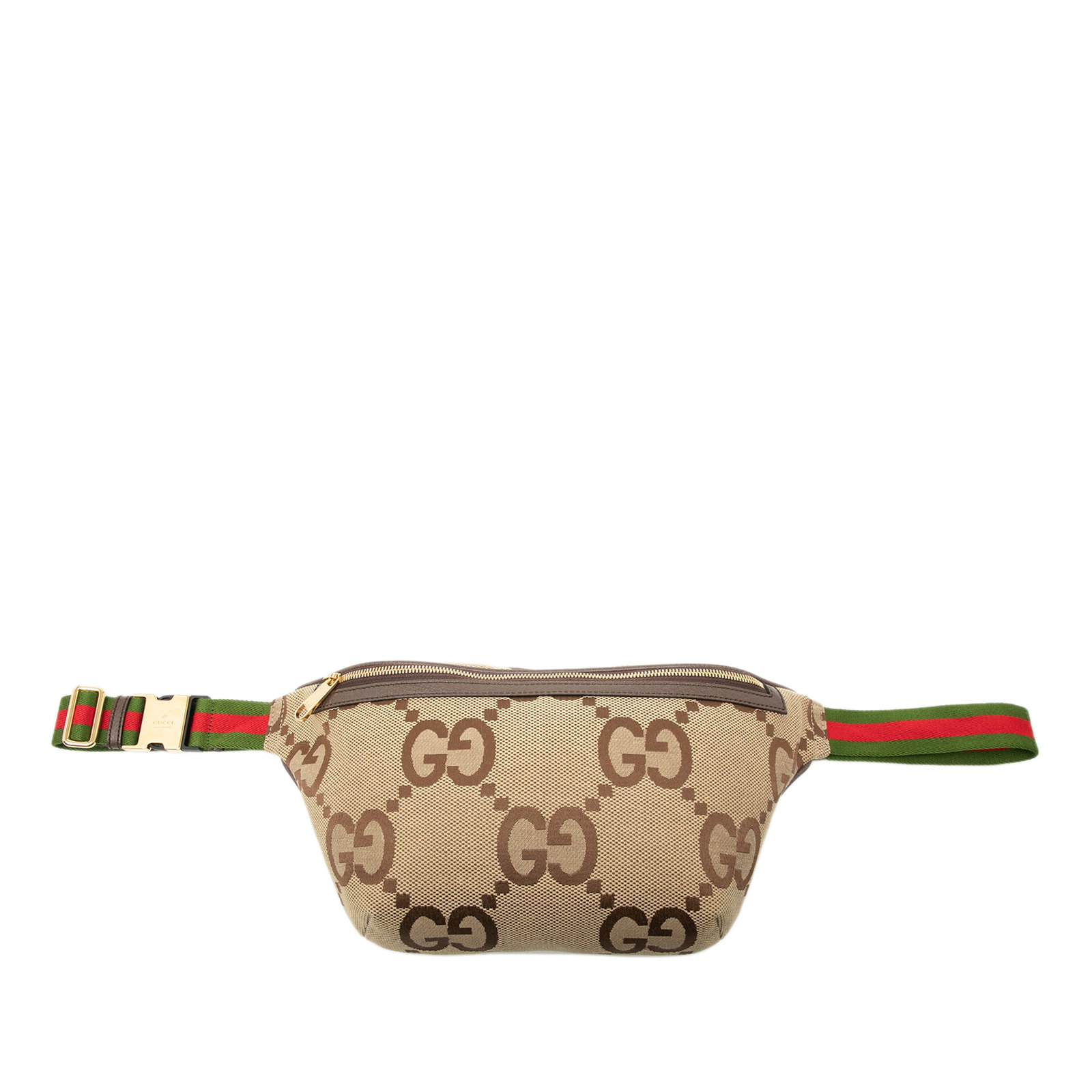 Gucci Beige Jumbo GG Canvas Web Waist Belt Bag: Gucci Beige Jumbo GG Canvas Web Waist Belt Bag This Gucci Jumbo GG Canvas Web Belt Bag features a beige canvas body with an adjustable flat waist strap and a top zip closure. The bag shows signs of ge