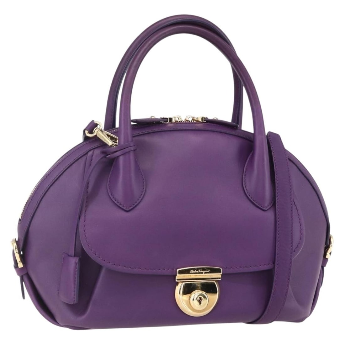 Salvatore Ferragamo Gancini Purple Gold Leather Hand Bag Auth 151259 (1 of 18)
