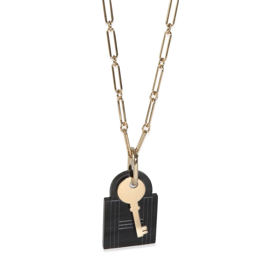 Hermes Gold Plated Amulette Padlock Pendant Necklace with Box: Hermes Gold Plated Amulette Padlock Pendant Necklace with Box This exquisite Hermes Gold-Plated Amulette Padlock Pendant is a stunning accessory that embodies elegance and sophistication. Designed for