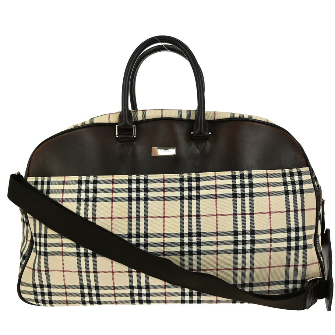 Burberry Check Canvas Leather Extra Large Duffle Bag with Double Handles: Burberry Check Canvas Leather Extra Large Duffle Bag with Double Handles This Burberry Check 2-way Duffle Handbag is a stylish and functional accessory, perfect for casual occasions. The bag features 