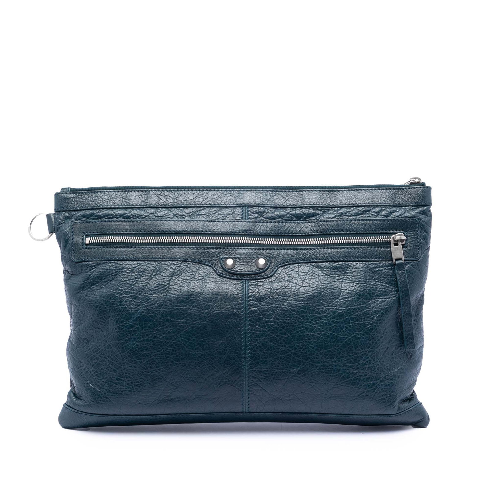Balenciaga Motocross Classic Clip L Blue Lambskin Leather Clutch Bag: Balenciaga Motocross Classic Clip L Blue Lambskin Leather Clutch Bag This Balenciaga Lambskin Motocross Classic Clip L Clutch features a blue lambskin leather body with a top zip closure and an exteri