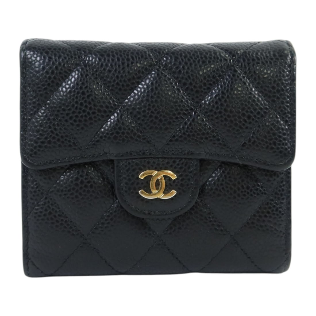 Chanel Classic Black Calfskin Bi-Fold Wallet with Gold CC Hardware AP0231: Chanel Classic Black Calfskin Bi-Fold Wallet with Gold CC Hardware AP0231 This is a CHANEL Classic Flap bi-fold wallet crafted from black calfskin leather. Designed for women, it features gold tone ha