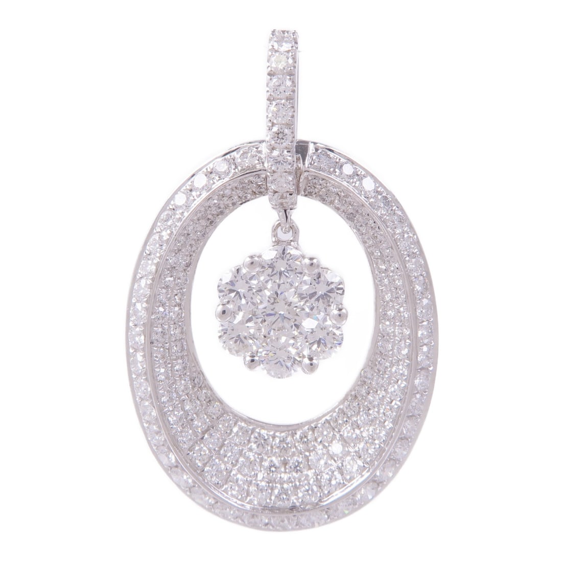 JEWELRY Diamond Pendant Top in 18K White Gold: JEWELRY Diamond Pendant Top in 18K White Gold Elevate your jewelry collection with this stunning Diamond Pendant Top crafted from 18K White Gold. This exquisite piece features a clear diamond that spa