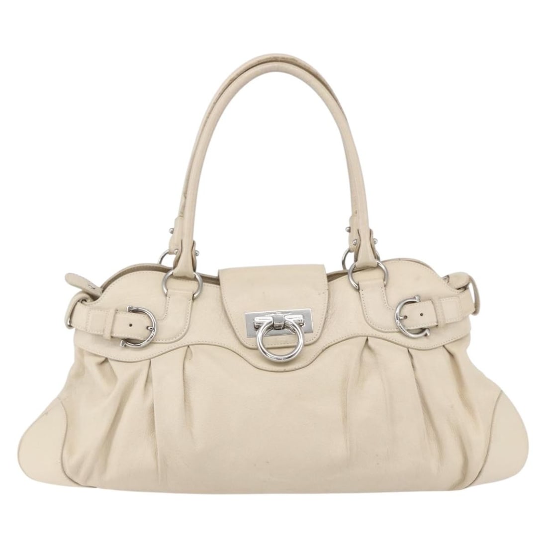 Leather Salvatore Ferragamo Gancini Shoulder Bag Beige (1 of 18)