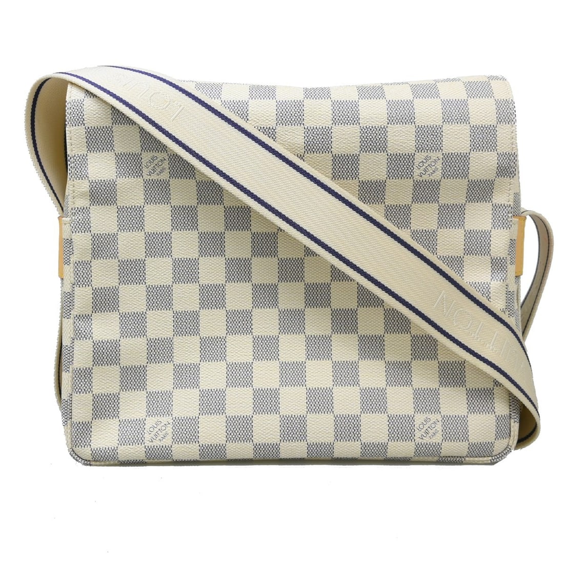 Louis Vuitton Naviglio Damier Azur Shoulder Bag White Medium: Louis Vuitton Naviglio Damier Azur Shoulder Bag White Medium This is a vintage Louis Vuitton Naviglio shoulder bag from the Damier Azur collection, crafted in Damier canvas leather with Alcantara lini