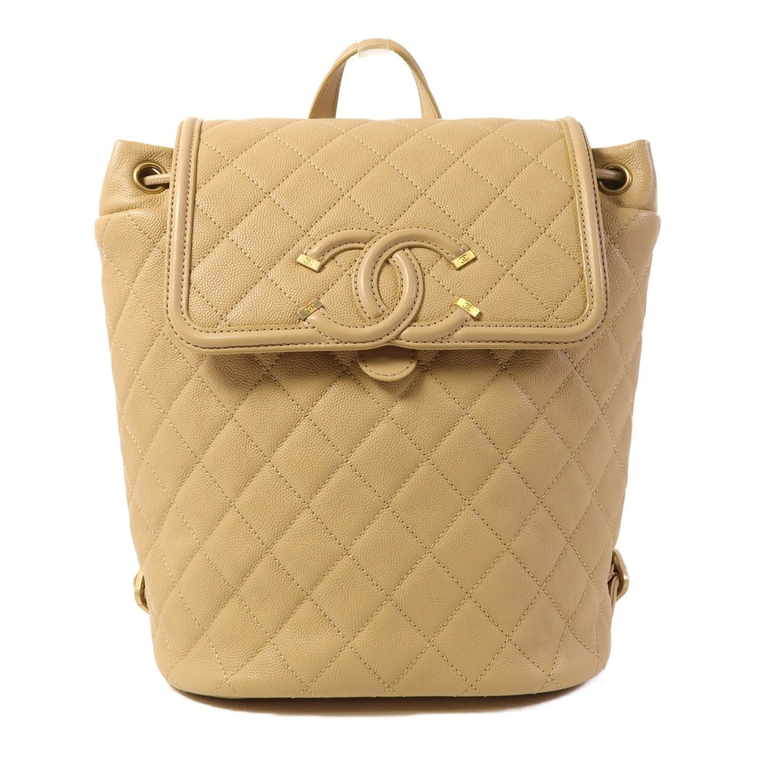 CHANEL Filigree Rucksack Backpack A57090 Beige Calfskin GHW: CHANEL Filigree Rucksack Backpack A57090 Beige Calfskin GHW Experience luxury with this Chanel CC GHW Filigree Backpack. Crafted from premium calfskin leather in a sophisticated beige hue, this stylis