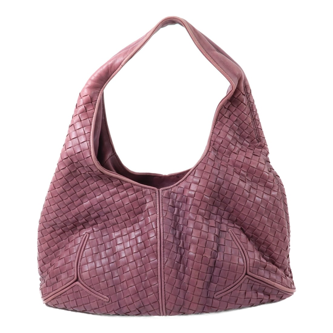 Bottega Veneta Purple Calfskin BV Shoulder Bag 145552: Bottega Veneta Purple Calfskin BV Shoulder Bag 145552 This Bottega Veneta shoulder bag is crafted from high-quality calfskin leather in an elegant purple hue. Designed for women, the bag features a sp