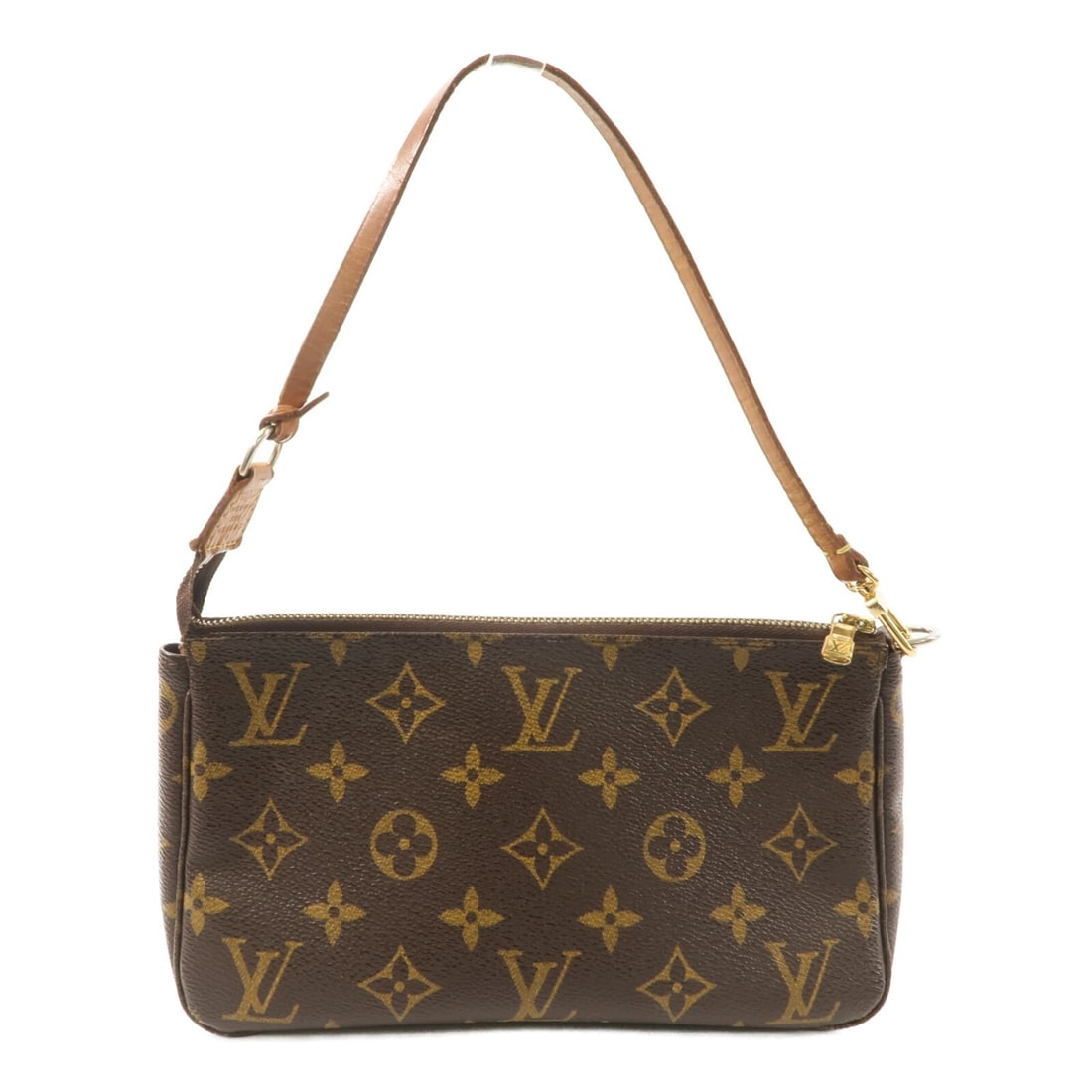 Louis Vuitton Monogram Brown Accessory Pouch with Handle M51980 GHW: Louis Vuitton Monogram Brown Accessory Pouch with Handle M51980 GHW This Louis Vuitton Pochette Accessoires pouch features the classic Monogram pattern on durable PVC coated canvas in brown. Designed 