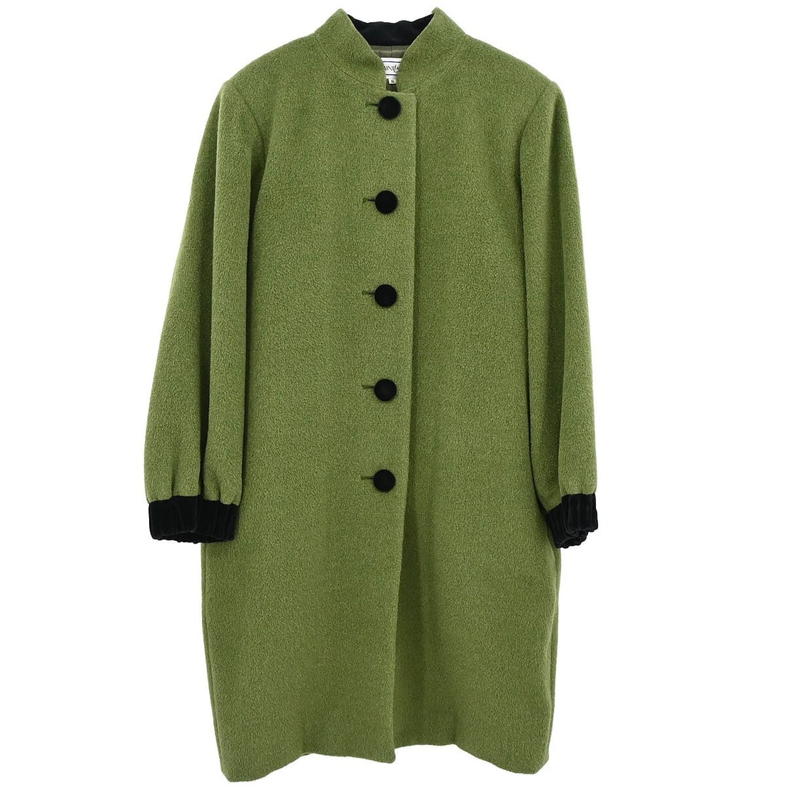 Green Wool Overcoat by Yves Saint Laurent for Women Size S: Green Wool Overcoat by Yves Saint Laurent for Women Size S This Yves Saint Laurent overcoat for women is crafted from 100% wool in a vibrant green color. Featuring a long silhouette and long sleeves, 