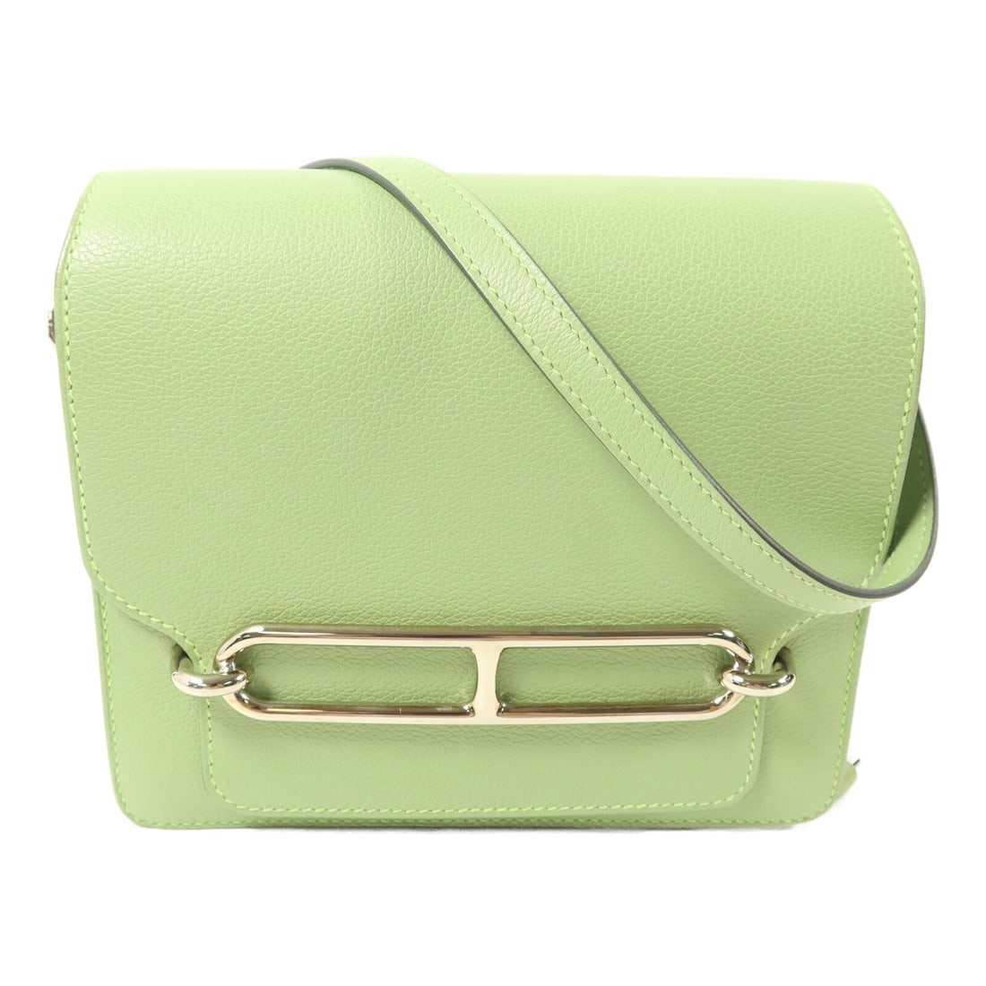 Hermes Mini Roulis Evercolor Leather Shoulder Bag Vert Criguet PHW: Hermes Mini Roulis Evercolor Leather Shoulder Bag Vert Criguet PHW This Hermes Mini Roulis shoulder bag is crafted from Evercolor calfskin leather in a striking green shade. Featuring a structured sil