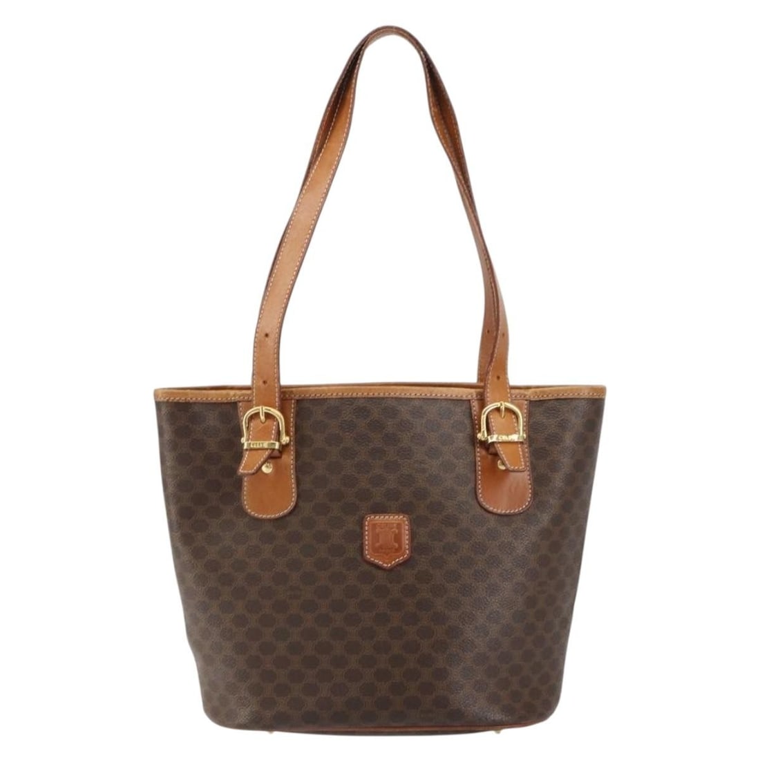 Celine Macadam brown PVC vintage tote bag: Celine Macadam brown PVC vintage tote bag This Celine Vintage Macadam tote bag features a classic brown PVC exterior with the signature Macadam pattern. Designed for women, it offers ample space and f