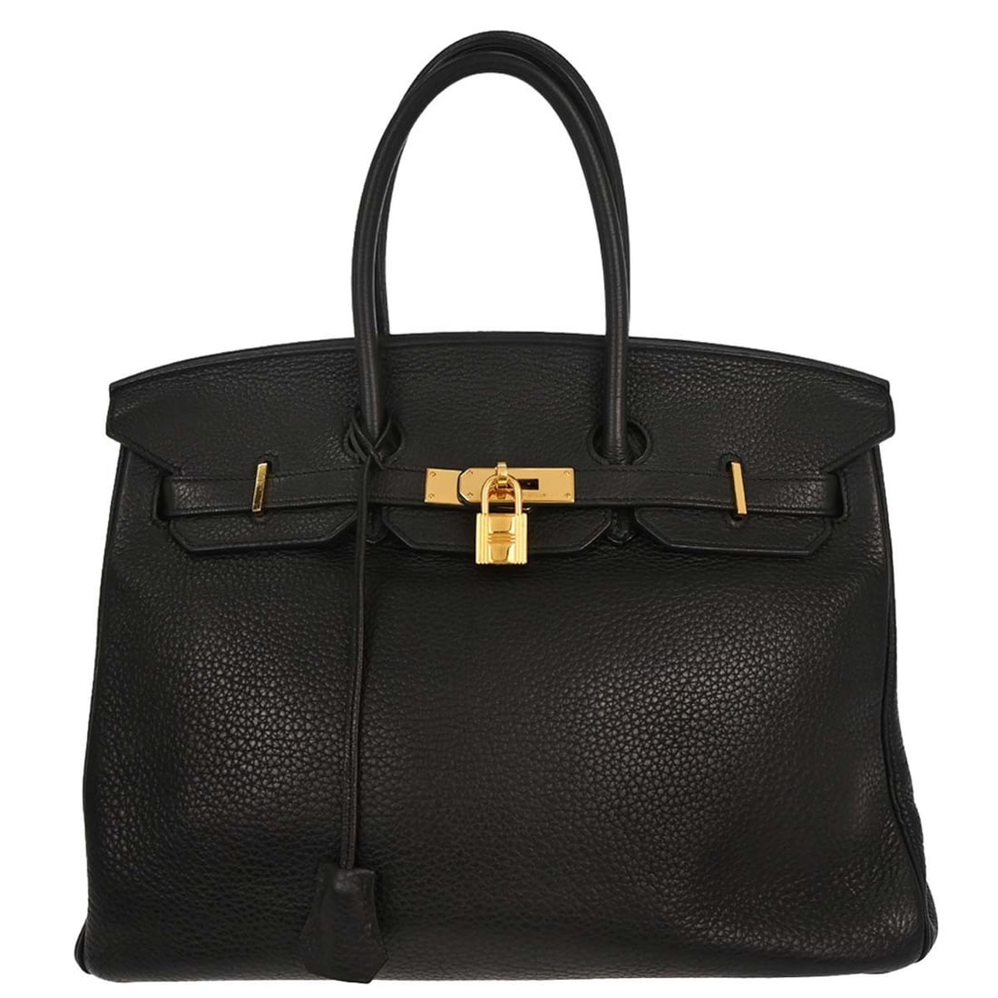 Hermes Birkin 35 Black Leather Top Handle Bag: Hermes Birkin 35 Black Leather Top Handle Bag This Hermes Birkin 35 handbag features black Taurillon Clemence leather and a classic turnlock closure. Designed with double handles and accented by a loc