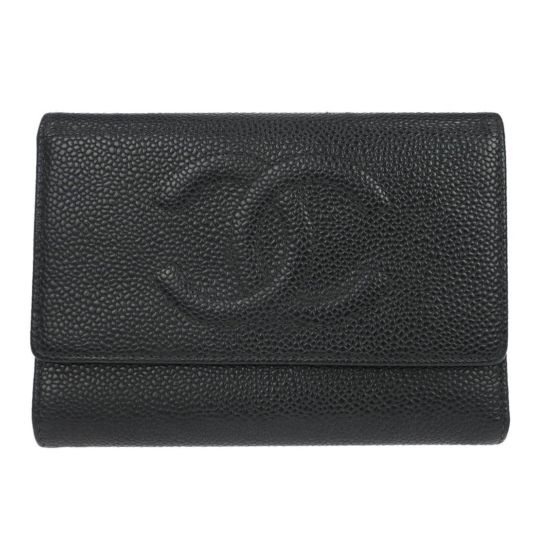Chanel Black Caviar Leather Women's Trifold Folding Wallet: Chanel Black Caviar Leather Women's Trifold Folding Wallet This Chanel trifold wallet is crafted from black caviar skin leather and features the iconic CC pattern. Designed for women, it includes cred