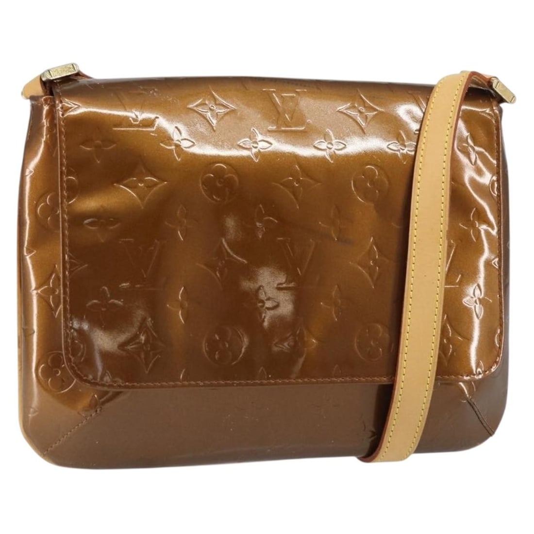 Louis Vuitton Thompson Street Monogram Vernis Patent Leather Shoulder Bag: Louis Vuitton Thompson Street Monogram Vernis Patent Leather Shoulder Bag The Louis Vuitton Thompson Street Handbag in Monogram Vernis features a brown patent leather exterior with a structured silhou