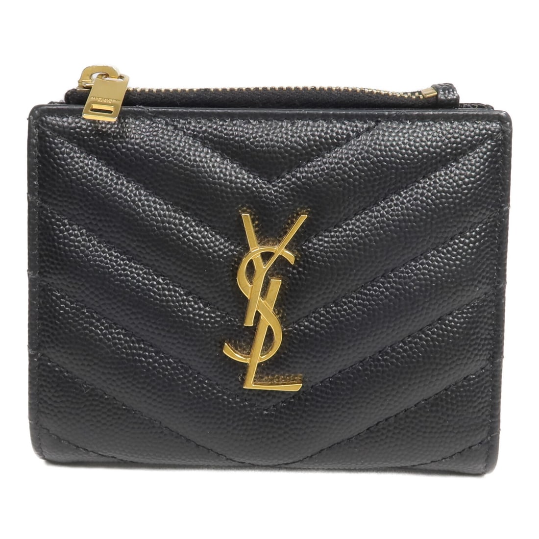 Saint Laurent Black Calfskin Bi Fold Wallet GHW: Saint Laurent Black Calfskin Bi Fold Wallet GHW This SAINT LAURENT bi-fold wallet is crafted from black calfskin leather, offering both durability and elegance. Designed for women, it features a class