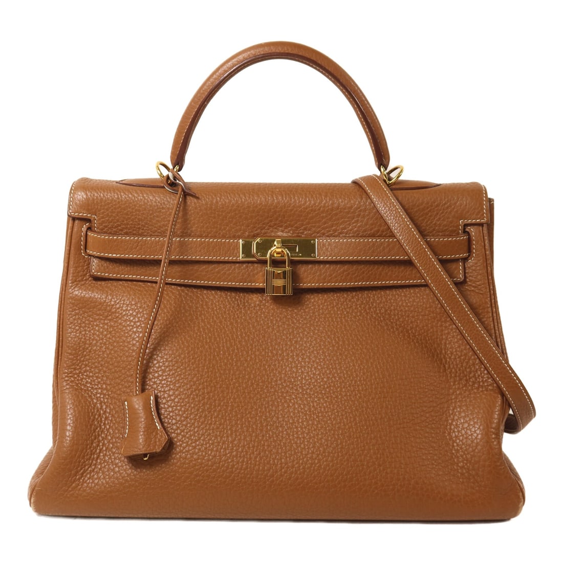 Hermes Kelly 35 Brown Calfskin 2 Way Shoulder Bag GHW: Hermes Kelly 35 Brown Calfskin 2 Way Shoulder Bag GHW This HERMES Kelly 35 is a versatile 2-way shoulder bag crafted from Togo calfskin leather in a rich brown color. Designed for both elegance and pr