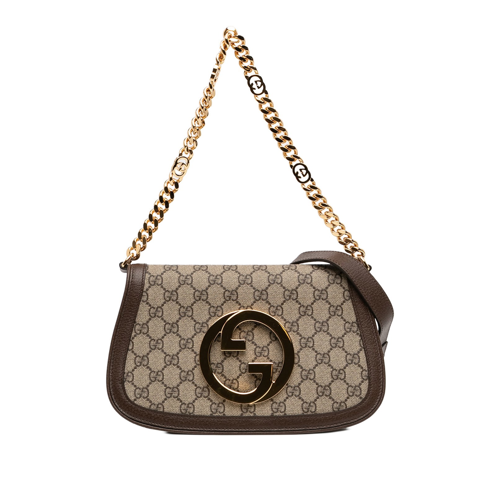 Gucci Blondie Small GG Supreme Canvas Chain Shoulder Bag: Gucci Blondie Small GG Supreme Canvas Chain Shoulder Bag This Gucci Small GG Supreme Blondie Chain Satchel features a coated canvas body with leather trim, a chain link strap, and an adjustable, detac