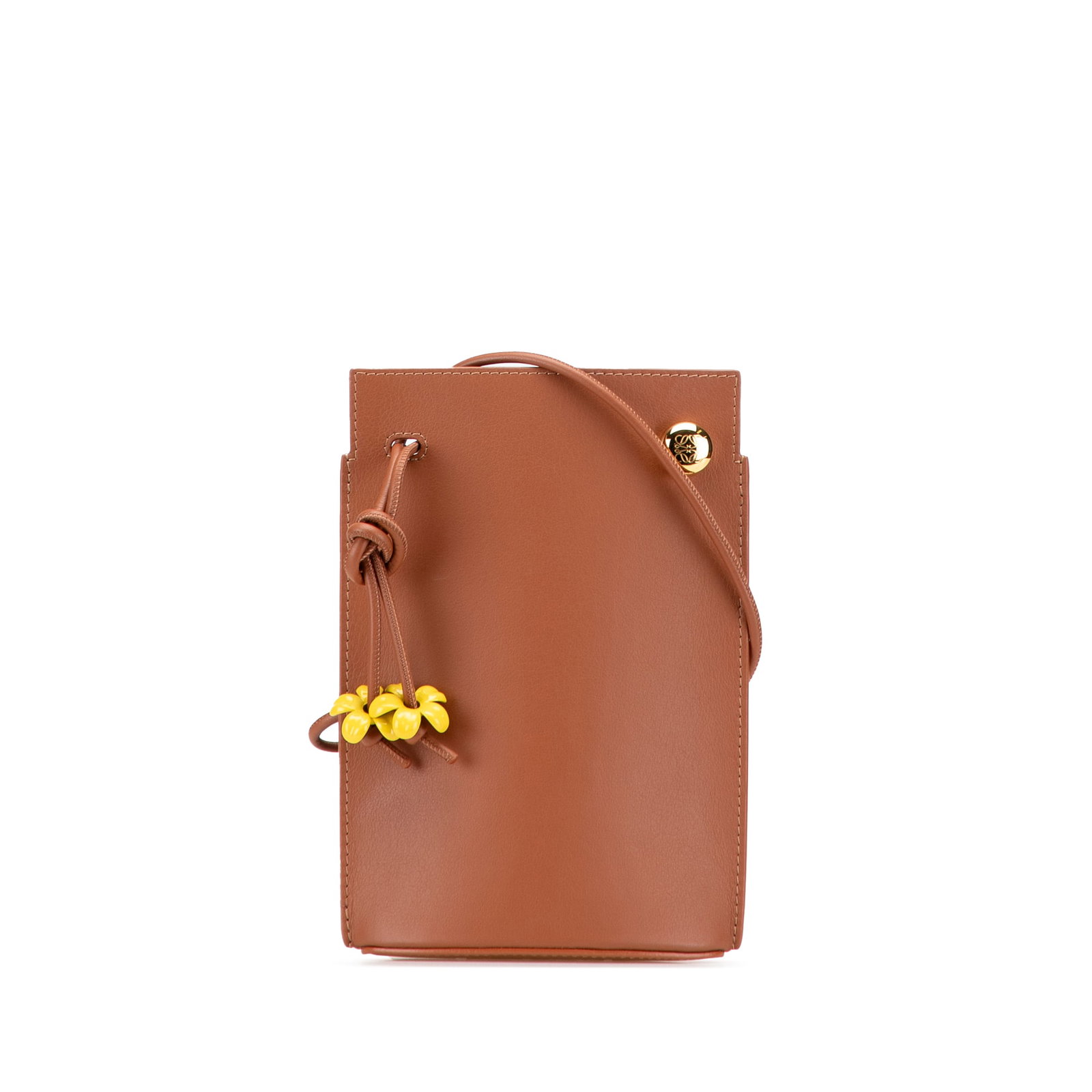 LOEWE Calfskin Dice Pocket Crossbody Bag with Enamel Flower Details: LOEWE Calfskin Dice Pocket Crossbody Bag with Enamel Flower Details Introducing the LOEWE Calfskin Dice Pocket Crossbody, a stylish and functional accessory crafted from premium leather. This crossbod