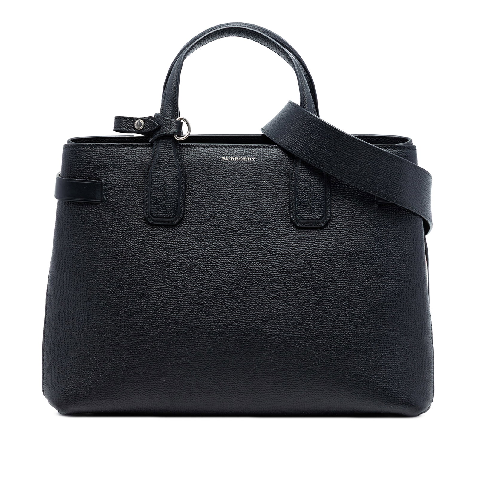 Burberry Banner Medium Black Leather Satchel with House Check Detail (1 of 7)