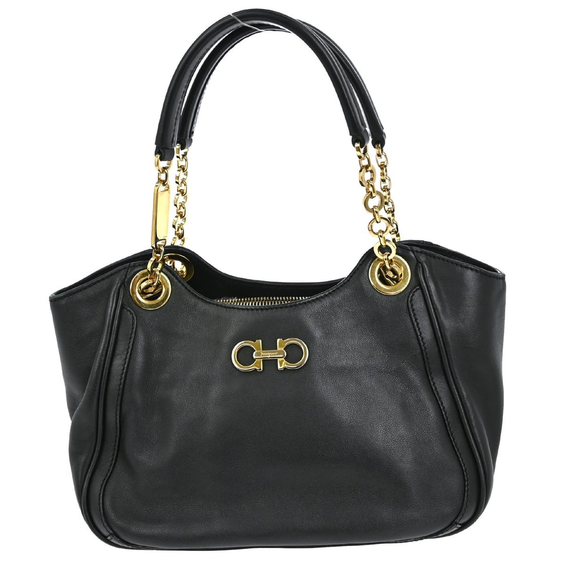 Salvatore Ferragamo AB-21E106 Black Leather Top Handle Handbag Medium: Salvatore Ferragamo AB-21E106 Black Leather Top Handle Handbag Medium This elegant Salvatore Ferragamo handbag is crafted from high-quality leather, featuring a sleek black exterior that complements c