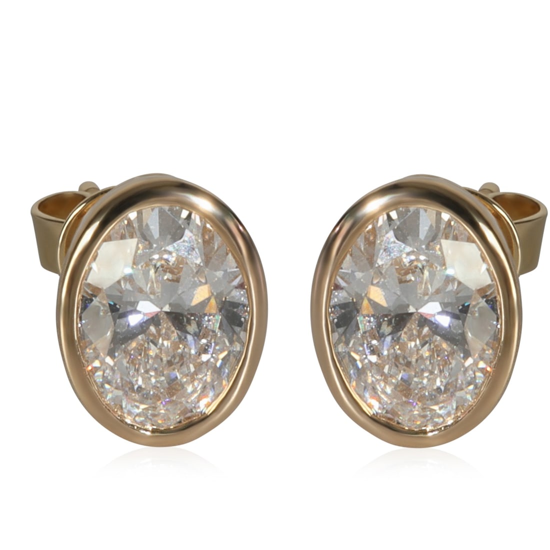Oval 3.00 Carat Lab-Grown Diamond Earrings in 14K Yellow Gold: Oval 3.00 Carat Lab-Grown Diamond Earrings in 14K Yellow Gold These pre-owned earrings feature a total of 3.00 carats of white, oval-shaped lab-grown diamonds set in 14K yellow gold. Designed for a un