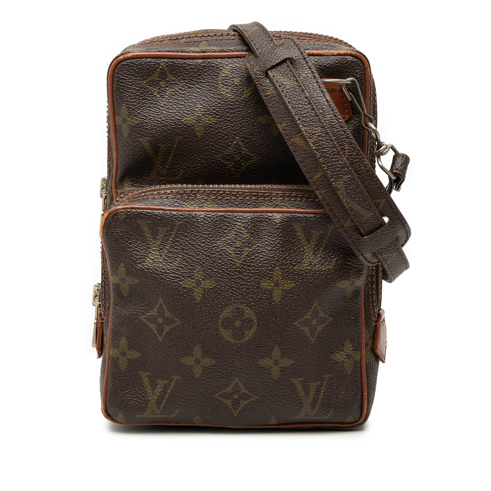 Louis Vuitton Mini Amazone Shoulder Bag with Monogram Canvas and Leather Trim: Louis Vuitton Mini Amazone Shoulder Bag with Monogram Canvas and Leather Trim This Louis Vuitton Monogram Mini Amazone features a monogram canvas body accented with vachetta leather trim. It includes 
