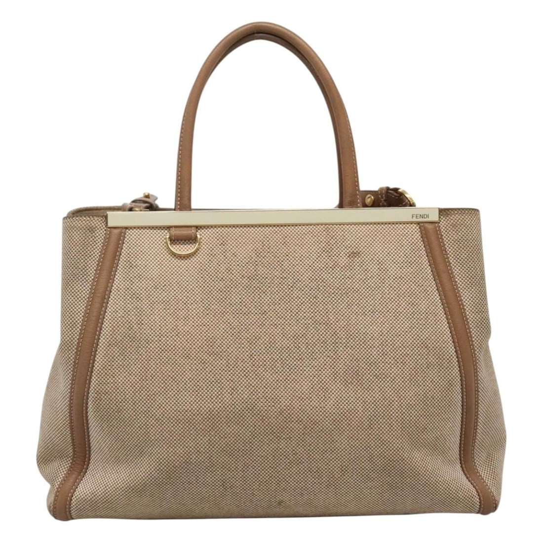 Fendi 2Jours Beige Canvas Tote Handbag Italy: Fendi 2Jours Beige Canvas Tote Handbag Italy This Fendi 2Jours bag is crafted from beige canvas and designed for women. The bag features a spacious interior and a structured silhouette. It is made in 
