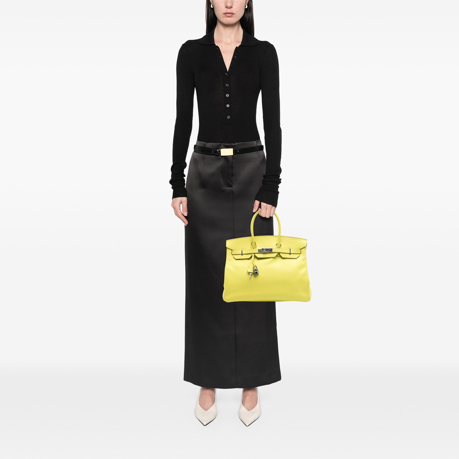 Hermes Birkin 35 Epsom Leather Lime Yellow Top Handle Bag France - 7