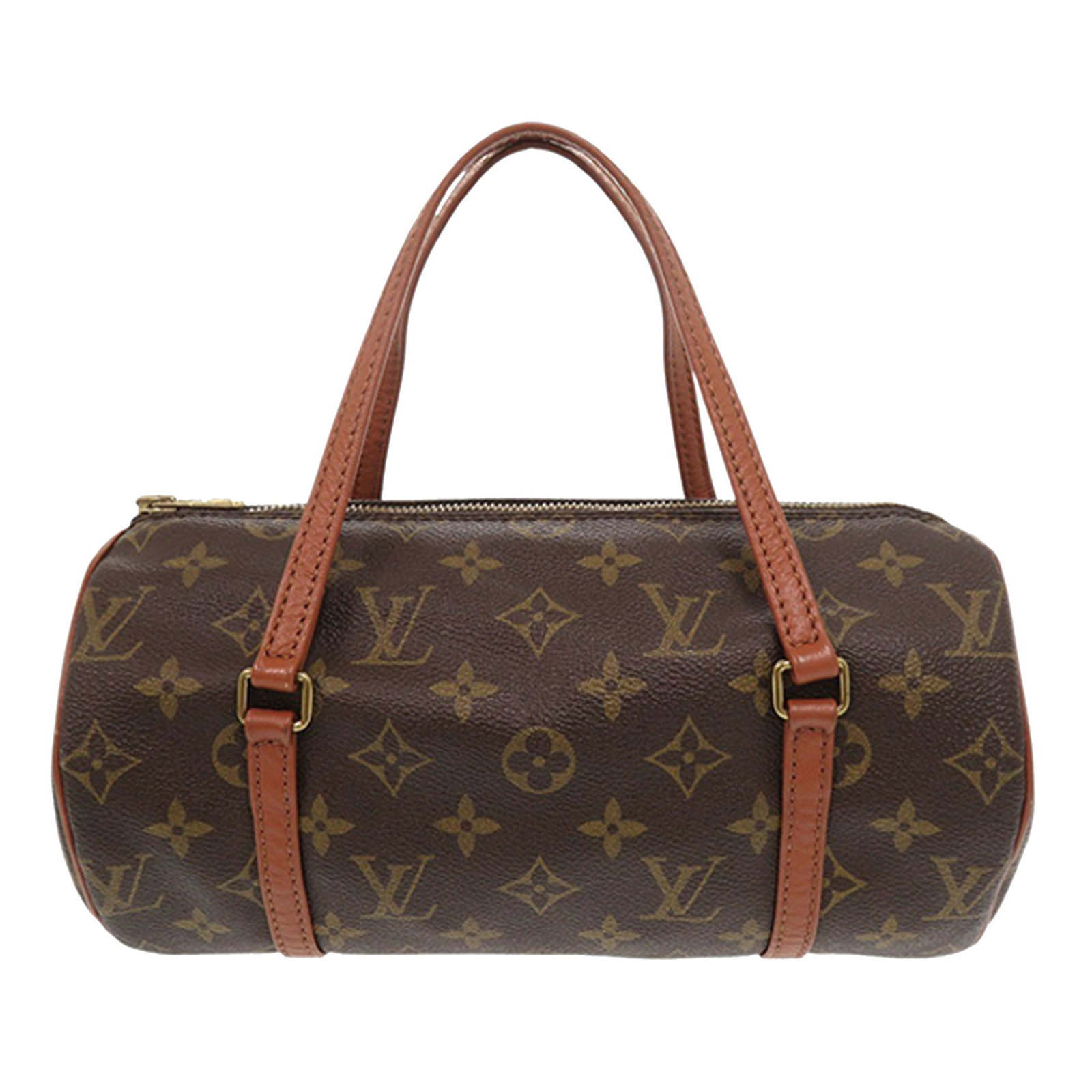 Louis Vuitton Papillon 26 Monogram Canvas Handbag with Leather Handles: Louis Vuitton Papillon 26 Monogram Canvas Handbag with Leather Handles The Louis Vuitton Monogram Papillon 26 features a monogram canvas exterior with flat leather handles and a secure top zip closure