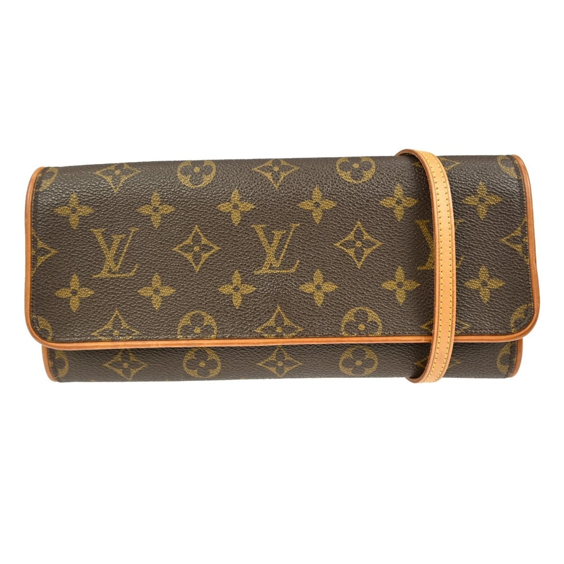 Twin Monogram Canvas Shoulder Bag by Louis Vuitton: Twin Monogram Canvas Shoulder Bag by Louis Vuitton This Louis Vuitton Twin Handbag features the iconic Monogram canvas in brown, designed for women. The canvas exterior shows scuffs, discoloration, an