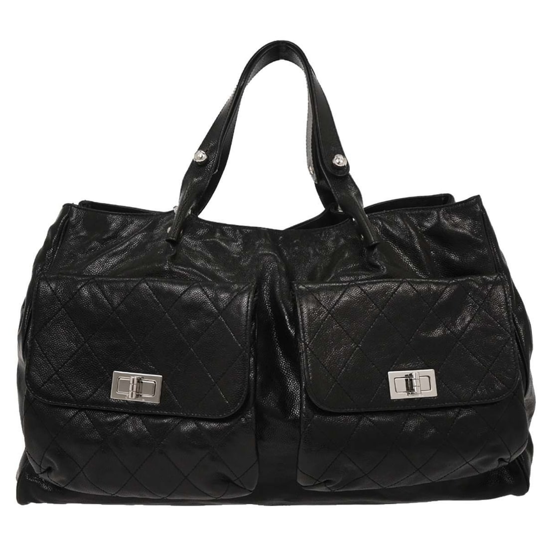 Chanel Black Calfskin Mademoiselle Lock Tote Handbag Large: Chanel Black Calfskin Mademoiselle Lock Tote Handbag Large Introducing the Chanel Black Calfskin Mademoiselle Lock Tote Handbag, a stylish accessory perfect for casual occasions. This large tote featu