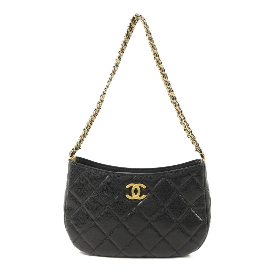 CHANEL AS4612 Black Calfskin Hobo Shoulder Bag GHW 24C: CHANEL AS4612 Black Calfskin Hobo Shoulder Bag GHW 24C This CHANEL shoulder bag features a classic hobo silhouette crafted from black calfskin leather. The bag is designed for women and offers a sophi