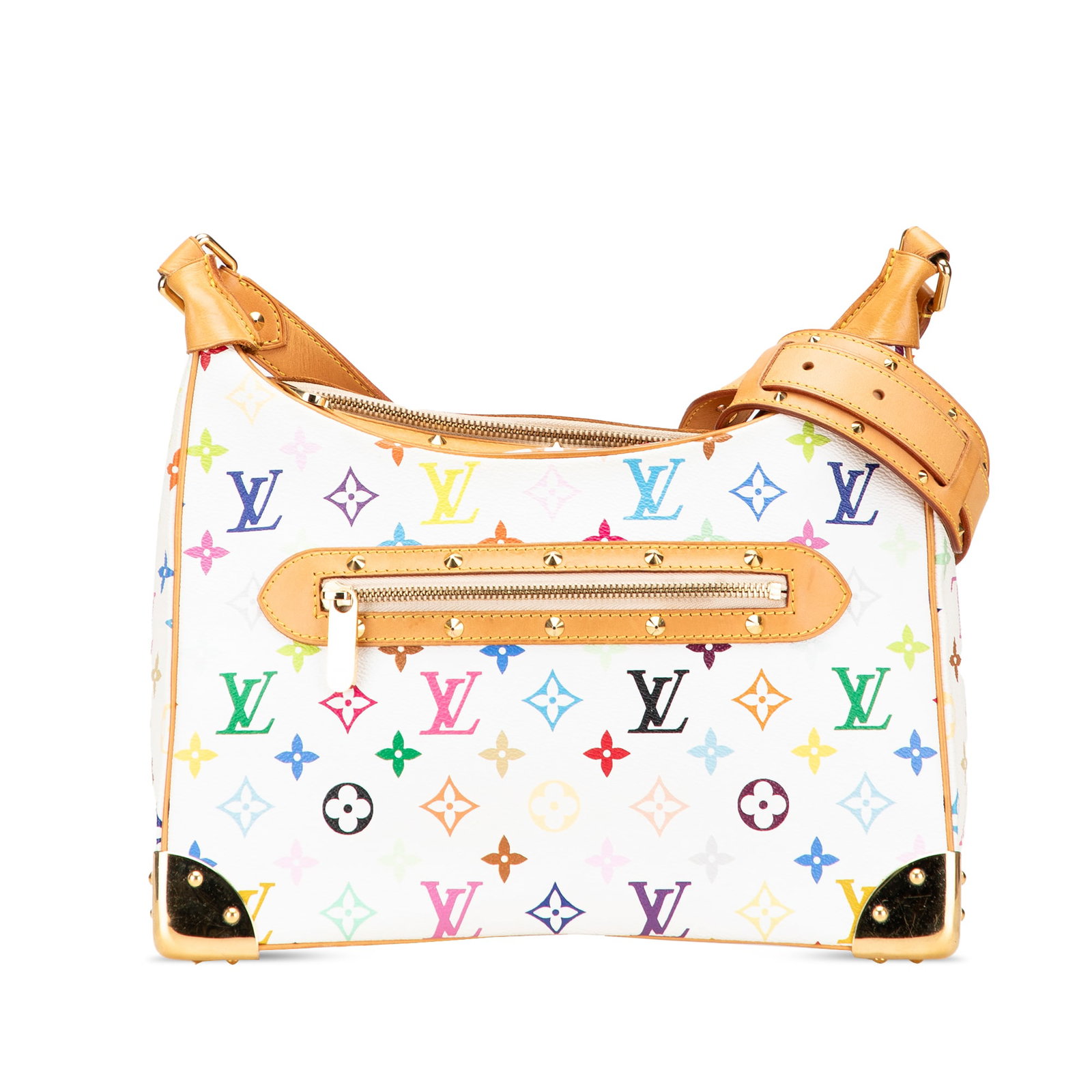 Louis Vuitton Monogram Multicolore Boulogne Bag with Vachetta Trim: Louis Vuitton Monogram Multicolore Boulogne Bag with Vachetta Trim The Louis Vuitton Monogram Multicolore Boulogne bag showcases a vibrant monogram multicolore canvas body complemented by studded vach