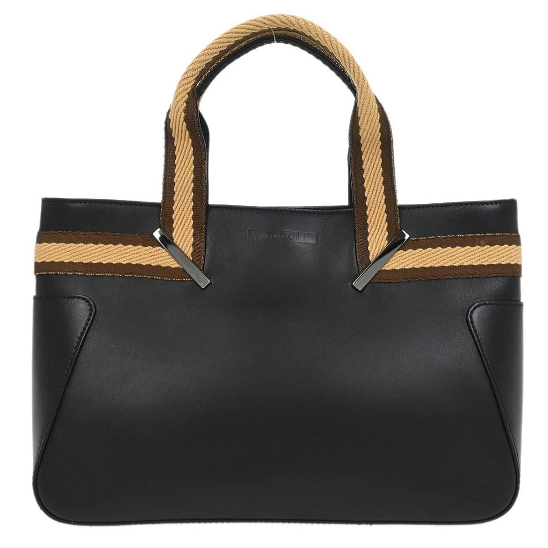 Gucci Leather and Canvas Black Women's Web Shoulder Bag: Gucci Leather and Canvas Black Women's Web Shoulder Bag This Gucci Web Handbag features black leather construction with canvas details, designed for women. It offers a compact size suitable for daily 