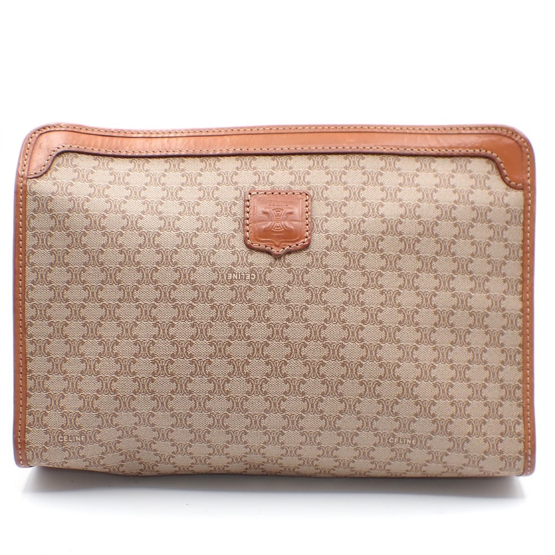Celine Macadam Brown Canvas and Leather Pochette Bag Italy 26cm: Celine Macadam Brown Canvas and Leather Pochette Bag Italy 26cm This Celine Macadam Pochette is crafted from durable canvas with leather accents and features a classic brown color. Designed for women,