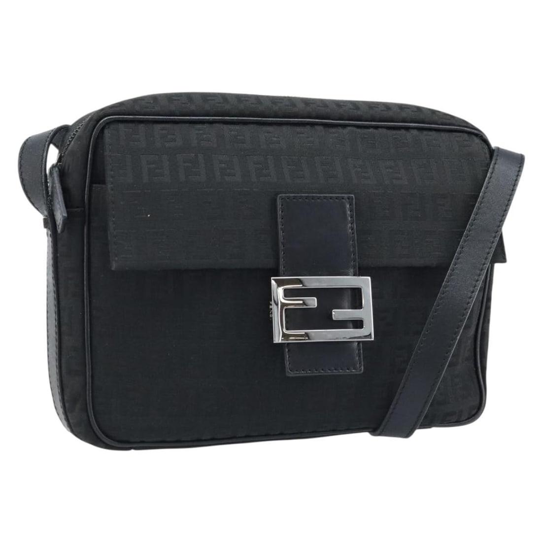 Fendi Black Zucchino Canvas Women's Shoulder Bag with Silver Details: Fendi Black Zucchino Canvas Women's Shoulder Bag with Silver Details This FENDI Zucchino Canvas shoulder bag features a black and silver color scheme and is crafted in Italy. Designed for women, the b