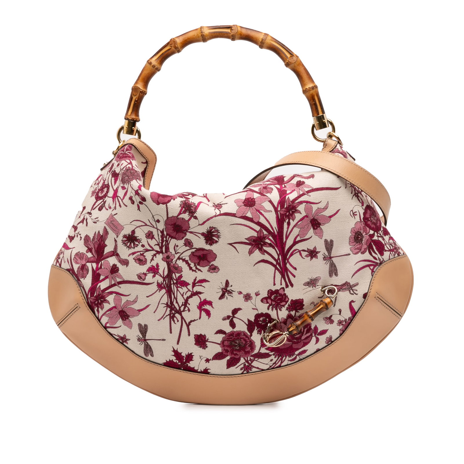 Gucci Peggy Bamboo Floral Canvas Hobo Bag with Leather Trim: Gucci Peggy Bamboo Floral Canvas Hobo Bag with Leather Trim This Gucci Canvas Floral Peggy Bamboo Hobo features a floral printed canvas with leather trim, a distinctive bamboo top handle, and a flat l