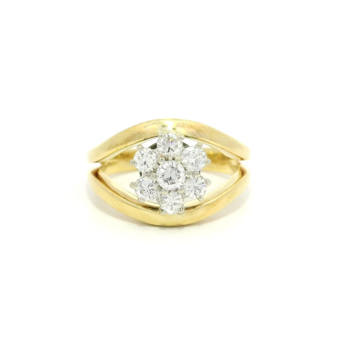 Elegant Solid Gold 0.38ctw Diamond Flower Cluster Ring: Elegant Solid Gold 0.38ctw Diamond Flower Cluster Ring This exquisite Solid Gold Diamond Flower Cluster Split Shank Ring Band showcases a stunning arrangement of (7) natural, round brilliant cut diamo