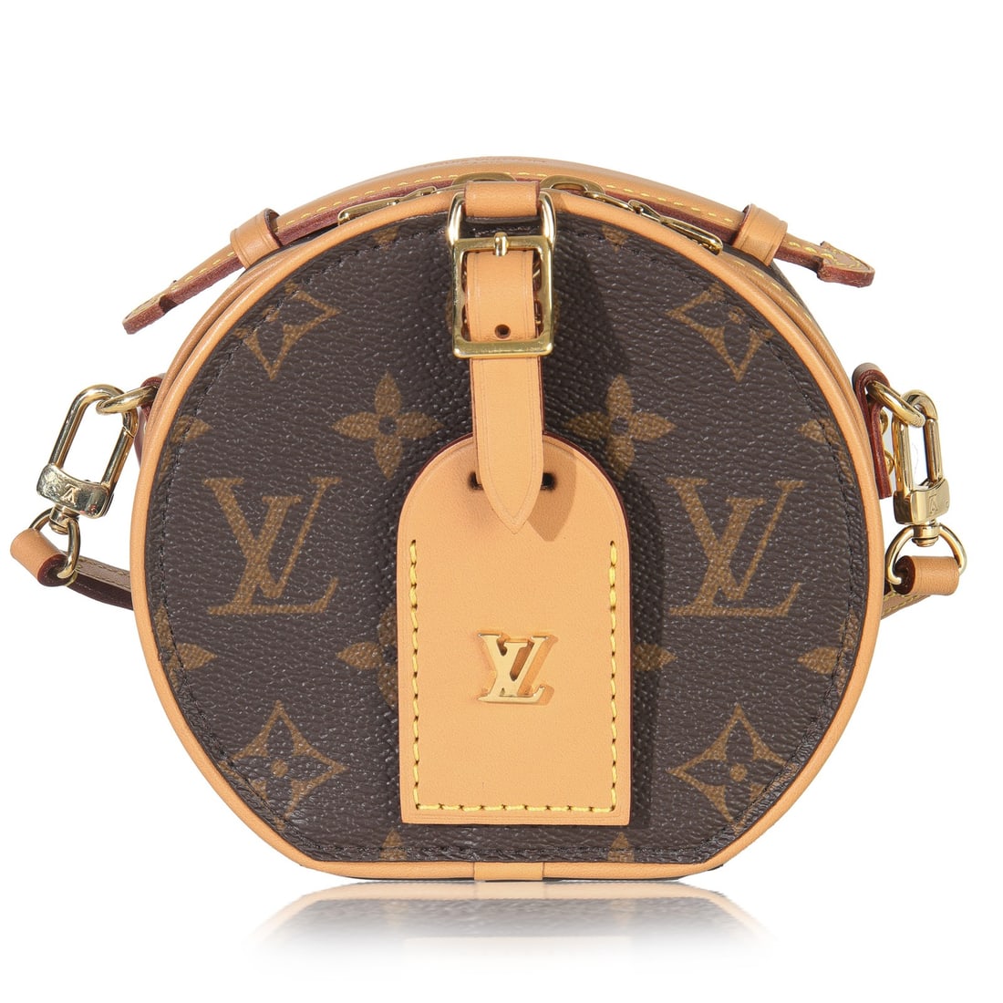 Louis Vuitton Mini Boite Chapeau Brown Canvas Shoulder Bag with Removable Strap: Louis Vuitton Mini Boite Chapeau Brown Canvas Shoulder Bag with Removable Strap The Louis Vuitton Monogram Canvas Mini Boite Chapeau is a compact unisex shoulder bag crafted in Spain from signature br