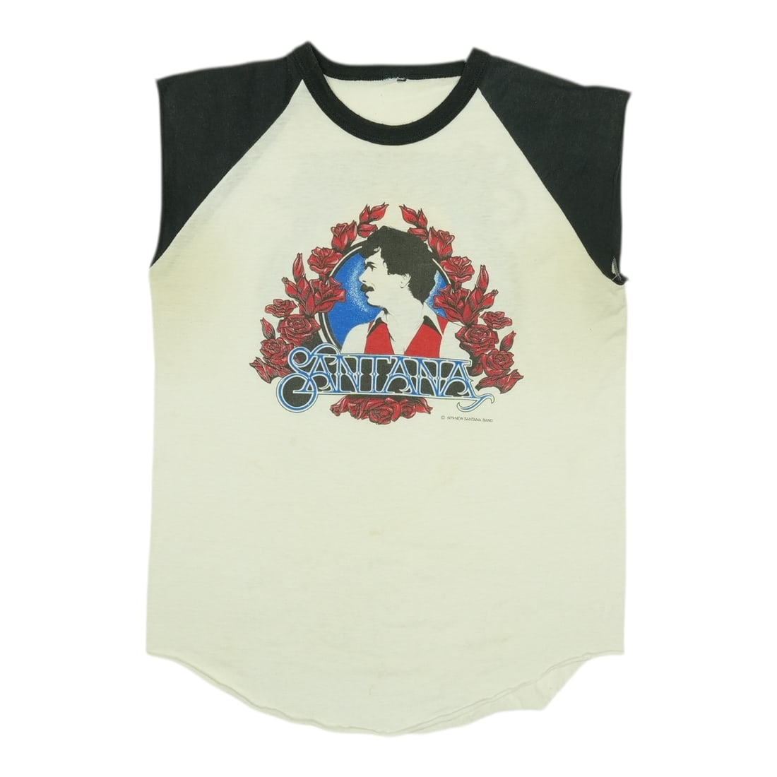 Vintage 1979 Santana Band Poly Cotton Jersey Shirt White with Front and Back Graphics: Vintage 1979 Santana Band Poly Cotton Jersey Shirt White with Front and Back Graphics This is an original vintage 1979 Santana jersey shirt, not a modern reproduction. It features front and back graph