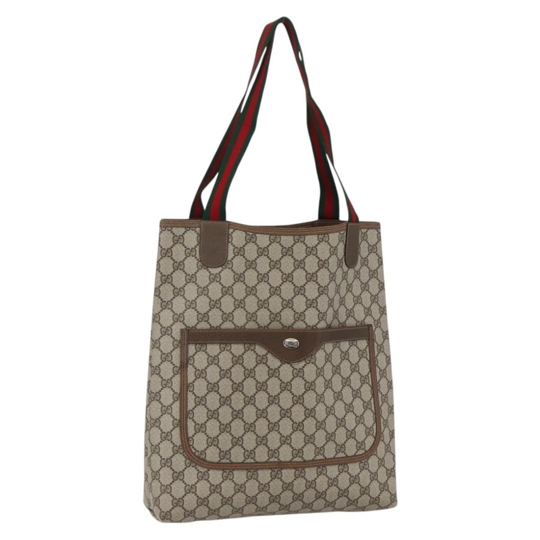 Beige GG Supreme Web Tote by Gucci PVC Leather 39 02 003: Beige GG Supreme Web Tote by Gucci PVC Leather 39 02 003 This GUCCI GG Supreme Web Sherry Line Tote Bag features a beige PVC leather and GG canvas exterior. The bag offers a spacious interior and is d