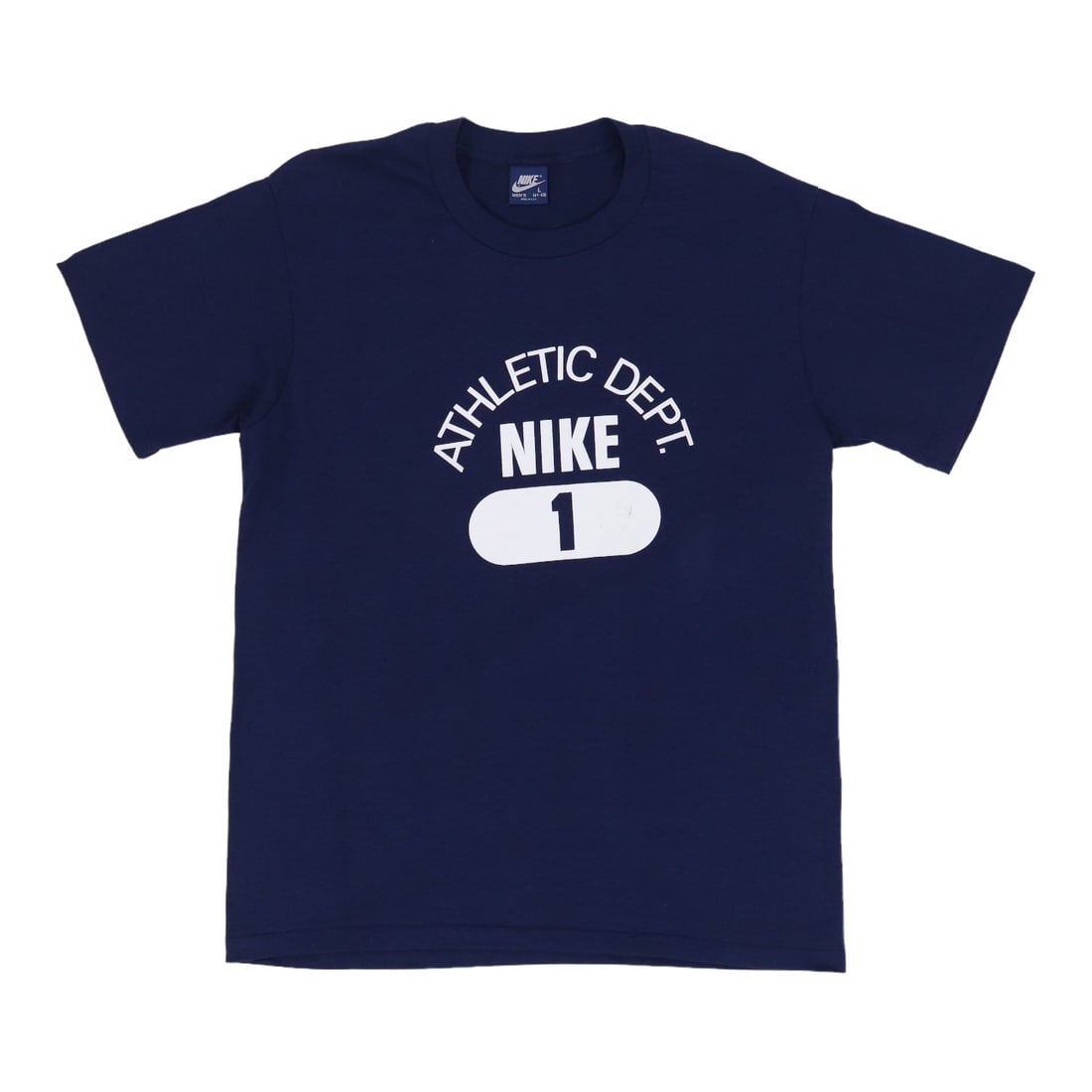Vintage 1980s Nike Blue Tag Athletic Department Shirt Size Large: Vintage 1980s Nike Blue Tag Athletic Department Shirt Size Large This is an original vintage 1980s Nike Athletic Dept Blue Tag Shirt. It features a classic design with no back graphics and is made fro