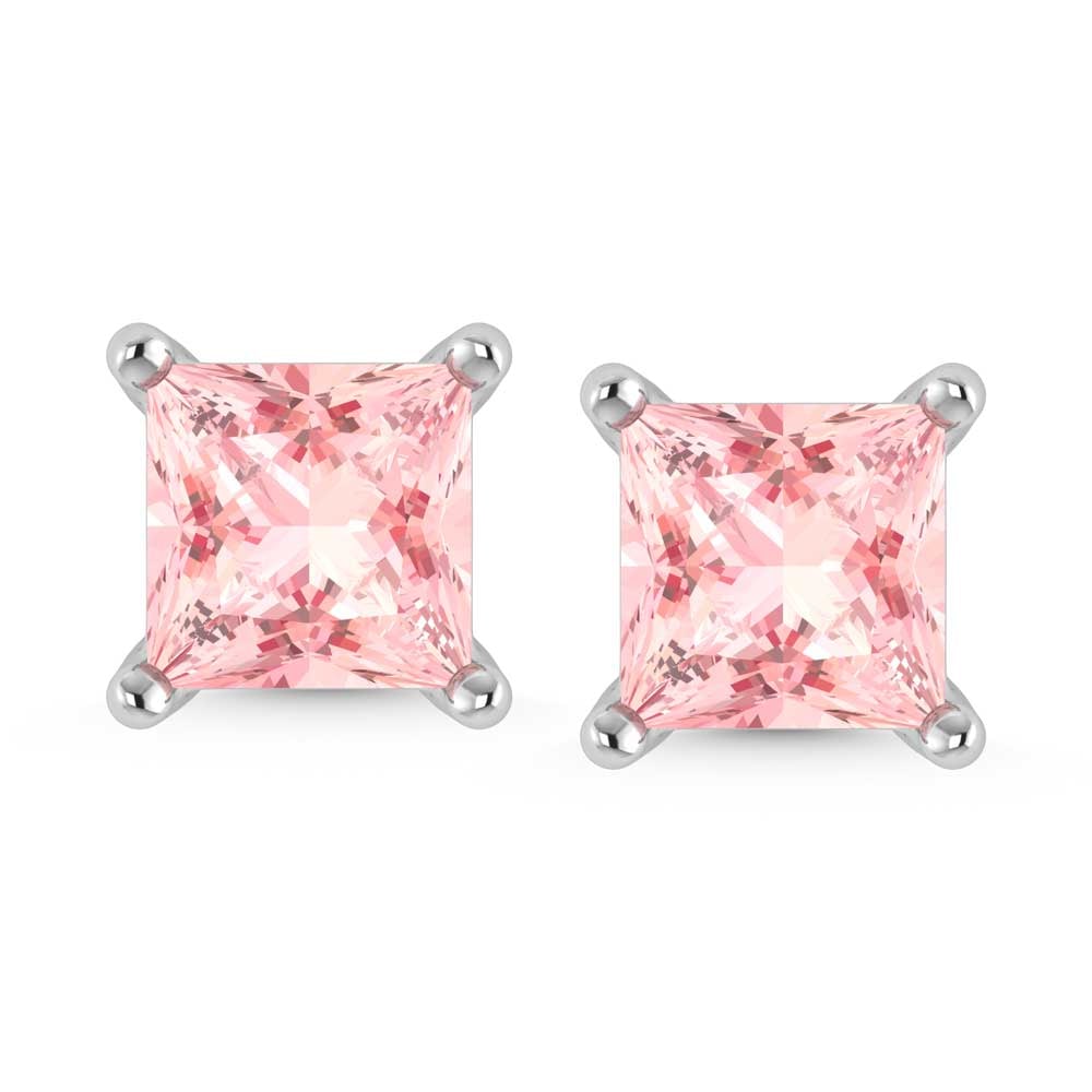 14K White Gold Lab Grown Pink Diamond 1 Ct.Tw. Princess Stud Earrings (1 of 3)