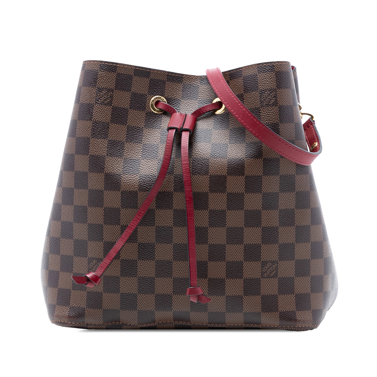 Louis Vuitton Neonoe MM Bucket Bag in Damier Ebene Canvas: Louis Vuitton Neonoe MM Bucket Bag in Damier Ebene Canvas The Louis Vuitton Neonoe MM in Damier Ebene features a signature damier canvas exterior with a detachable flat leather strap, an open top with