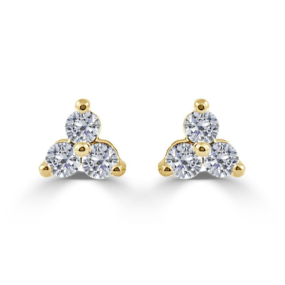 Women's Diamond Stud Earrings in 14K Yellow Gold with 0.24ctw Trio Design: Women's Diamond Stud Earrings in 14K Yellow Gold with 0.24ctw Trio Design These women's stud earrings feature a trio design crafted from 14k yellow gold and set with a total of six round white diamond