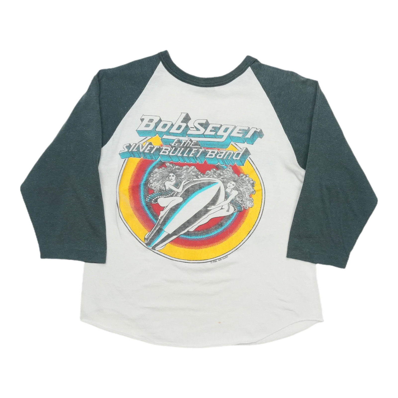 Vintage 1980 Bob Seger Silver Bullet Band Tour Jersey Shirt White Poly Cotton: Vintage 1980 Bob Seger Silver Bullet Band Tour Jersey Shirt White Poly Cotton This is an original vintage 1980 Bob Seger & The Silver Bullet Band Jersey Tour Shirt, featuring both front and back graph